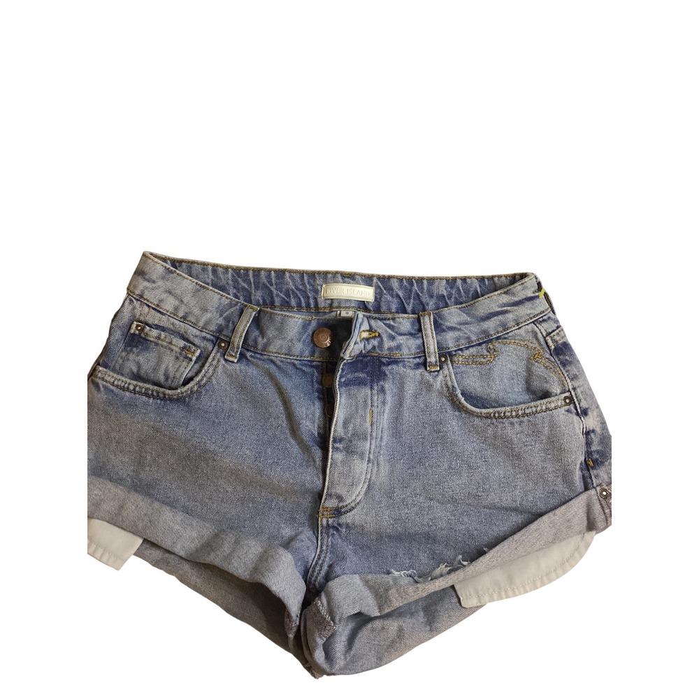River Island‎ Womens Light Wash Denim Button Fly Cut Off Shorts Blue Size 10